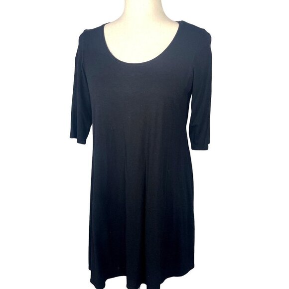EILEEN FISHER Stretch Tunic/Mini Dress Black 3/4 Sleeves Medium EUC - Picture 1 of 4